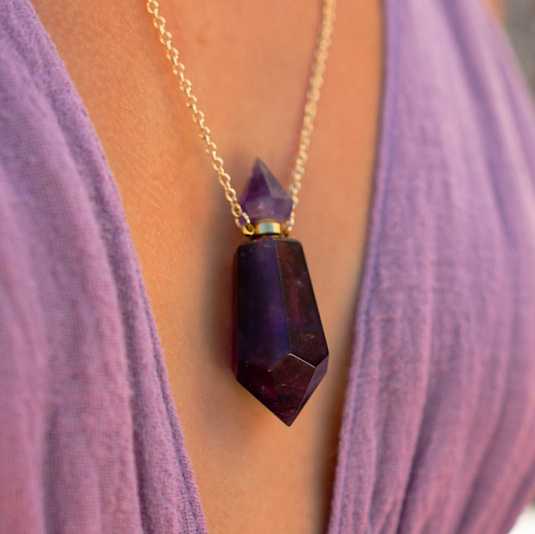 Amethyst White Lotus Crown Essential Oil Nectar Necklace