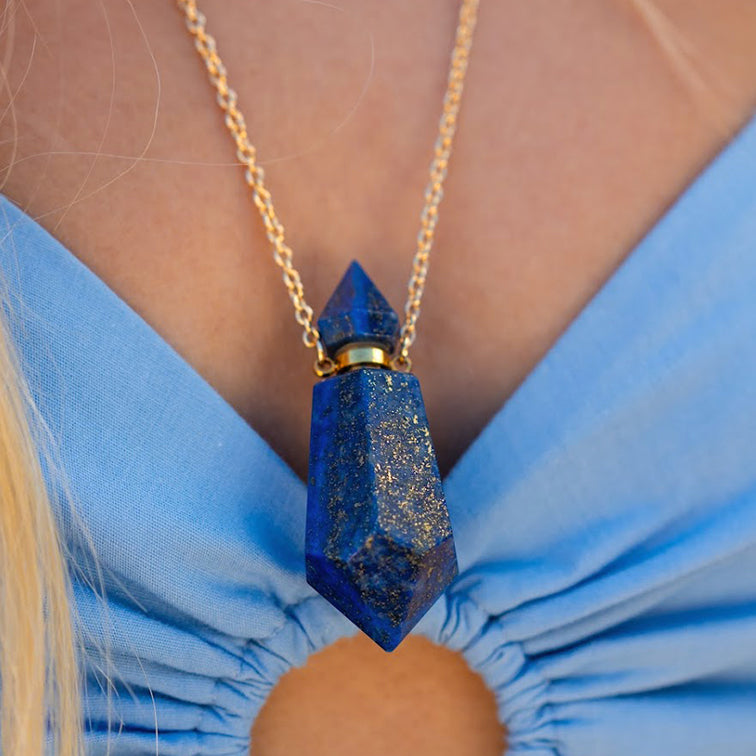 Lapis Lazuli Egyptian Lotus Essential Oil Nectar Necklace