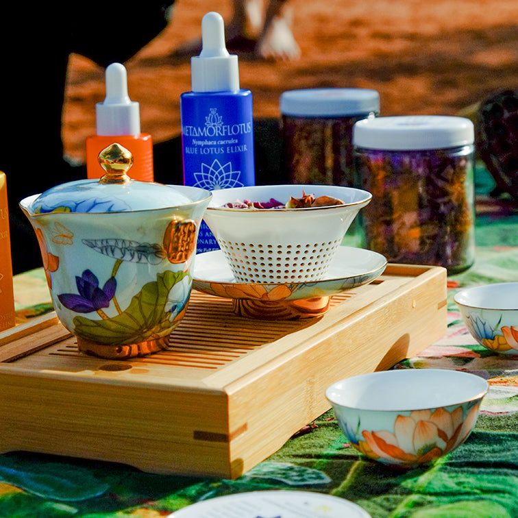 Metamorflotus Fine China Tea Set with Case