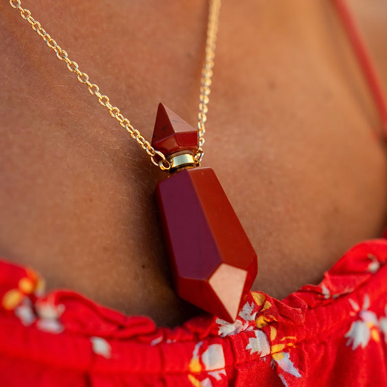 Red Jasper Cacao Lotus Essential Oil Nectar Necklace