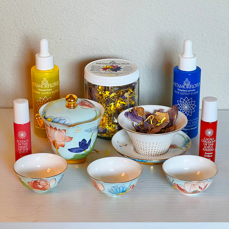 Metamorflotus Fine China Tea Set with Case