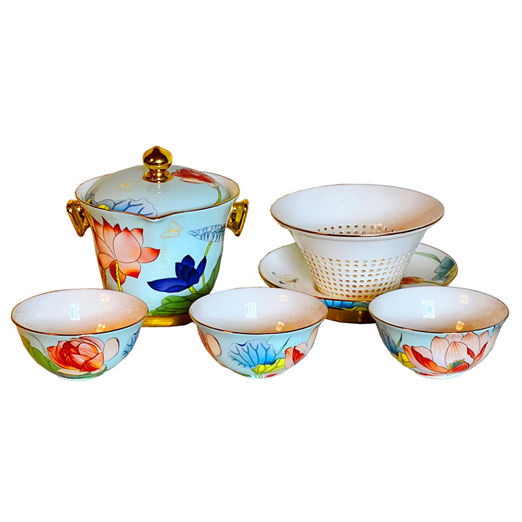 Metamorflotus Fine China Tea Set with Case