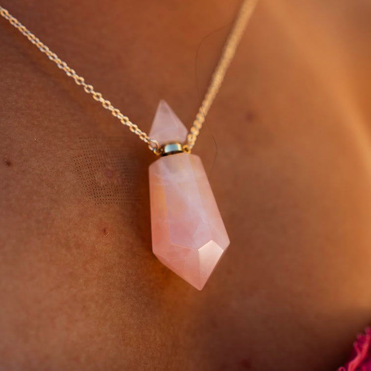 Rose Quartz Sacred Lotus Essential Oil Nectar Necklace
