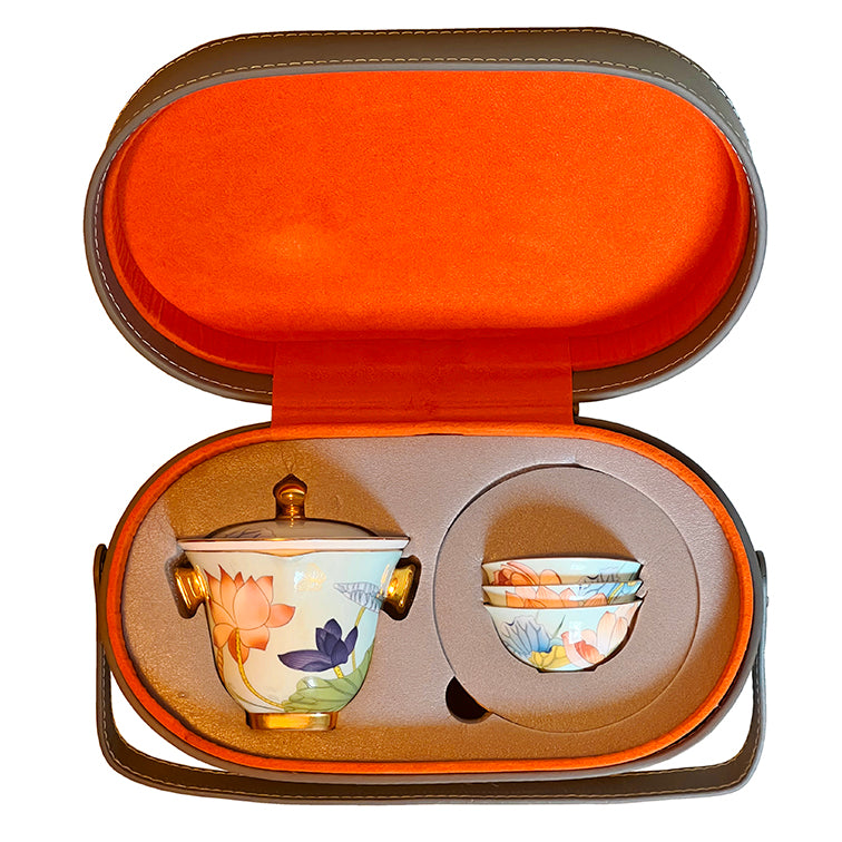 Metamorflotus Fine China Tea Set with Case